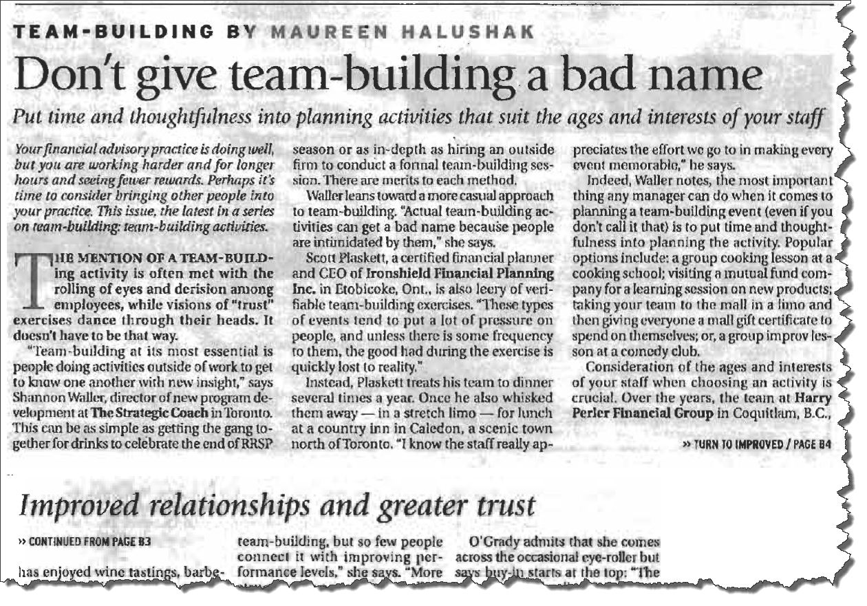 Creating a TeamBuilding Activity Ironshield Financial Planning